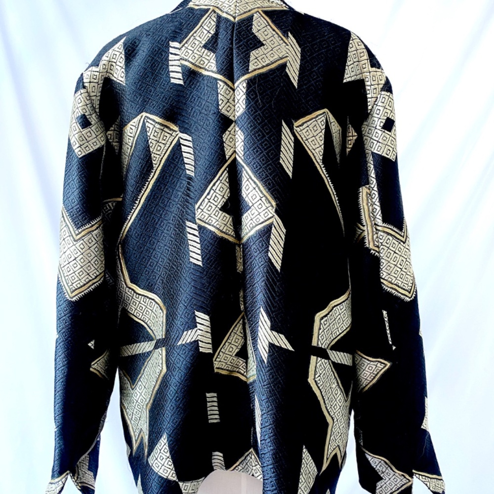 CHICO’s Black and Gold Metallic Geometric Kimono Style Open Coat L - Picture 6 of 10